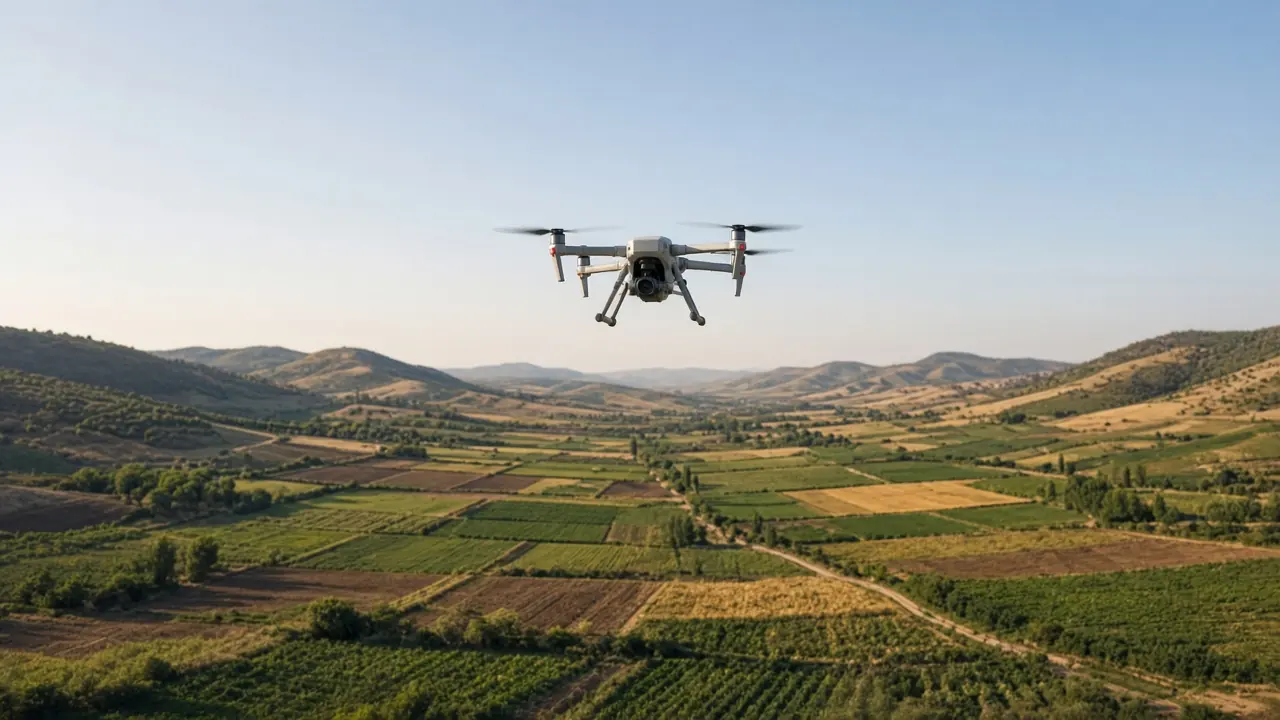 Tarla üzerinde haritalama drone’u.